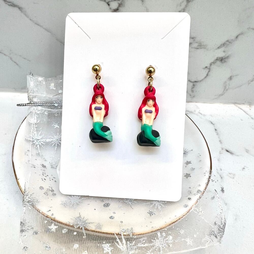 Rare Vintage Applause Disney Little Mermaid Ariel Earrings Stud dangle Age 3 up